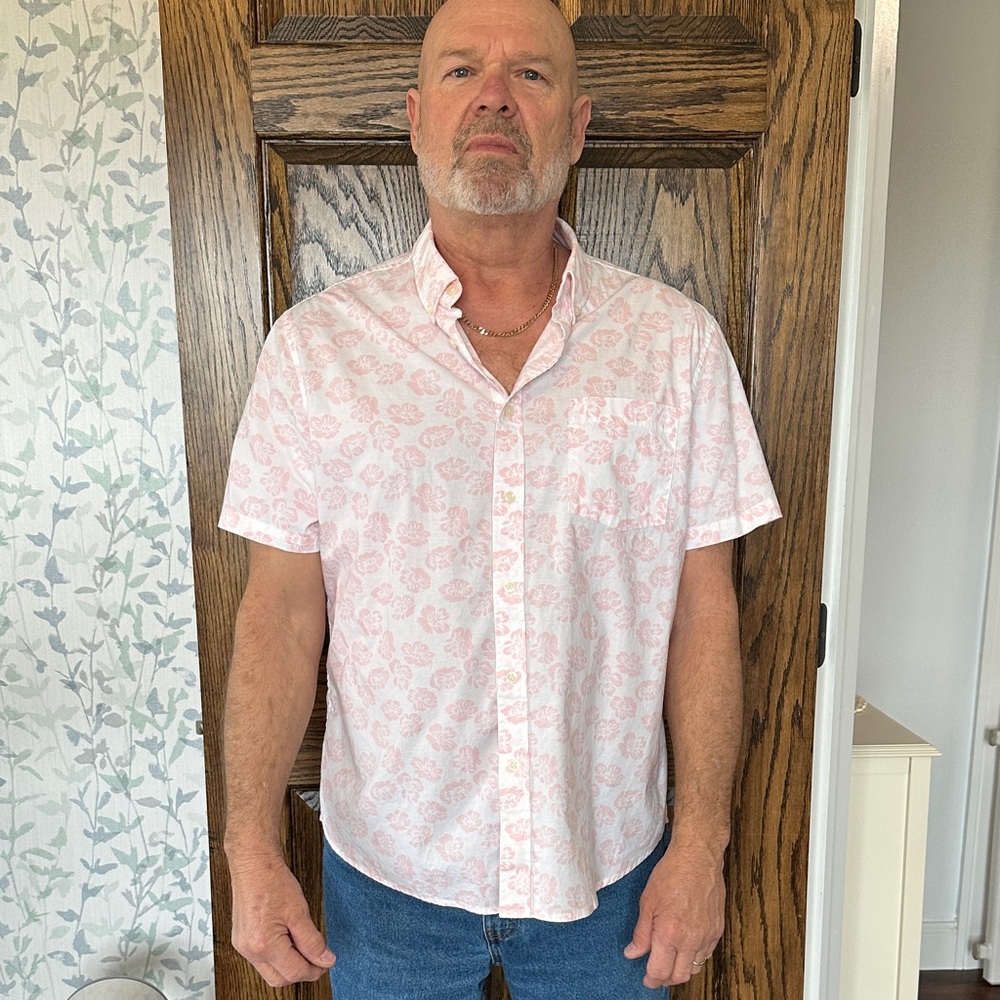Men's Pink Floral Short Sleeve Shirt